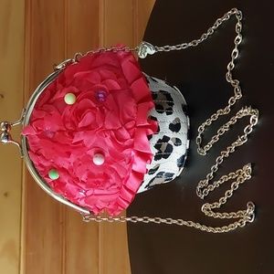 Betsey Johnson Pink and Leopard Cupcake Crossbody Bag